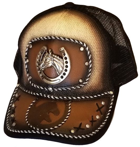 Modestone Western Snapback Ball Cap Metal Horseshoe Horse Foal ''Faux