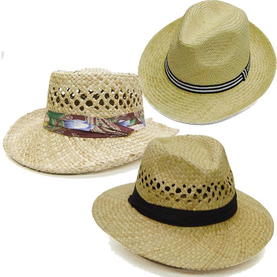 Modestone Value Pack 3 X Unisex Inexpensive Light Cool Straw Hats Beige