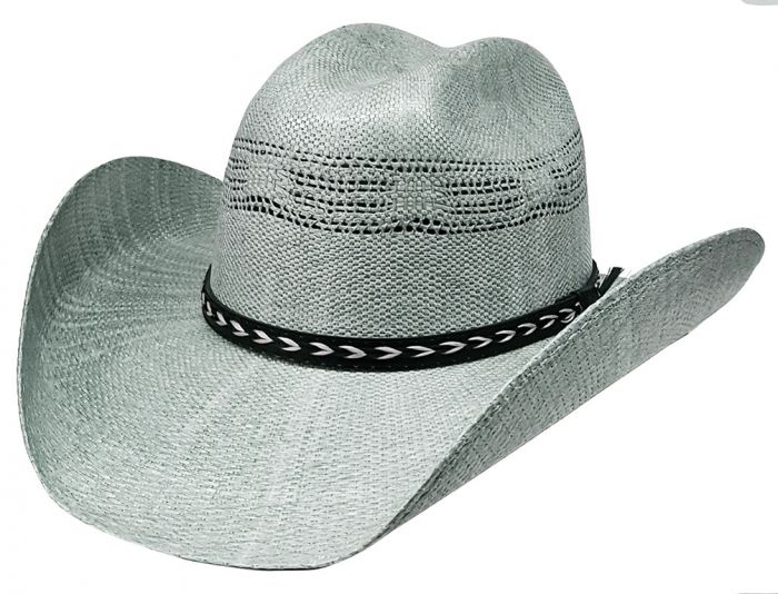 Modestone Breezer Straw Bangora Black Fabric Brim Edge Cowboy Hat 55 White