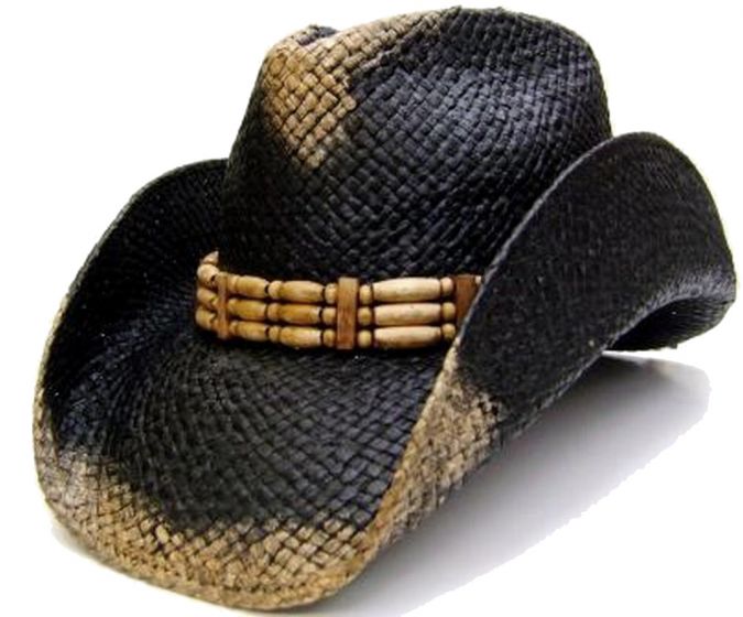 Modestone Unisex Straw Cowboy Hat Leather-Like Hatband White