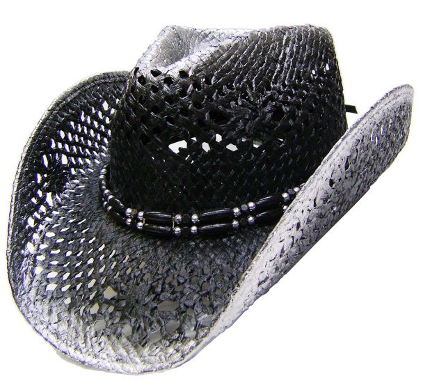 Modestone Unisex Straw Cowboy Hat Grey & Light Grey 