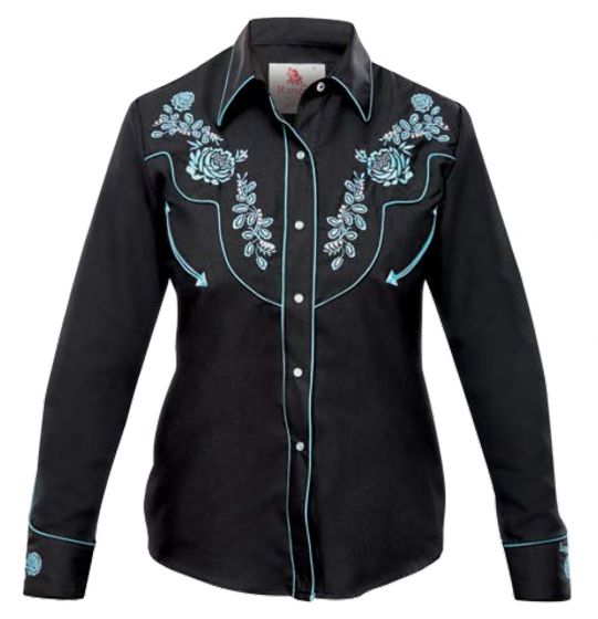 Modestone Womens Embroidered Fitted Western Shirt Floral Purple 