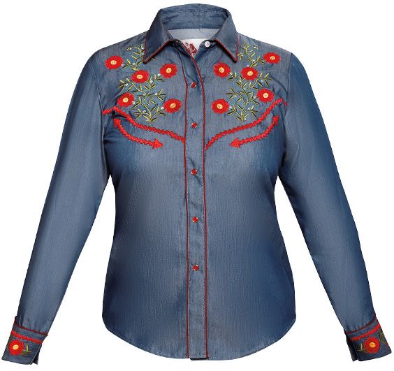Modestone Women's Floral Embroidered Long Sleeved Fitted Western Shirt ...