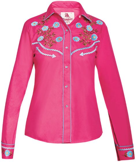 Modestone Women's Floral Embroidered Long Sleeved Fitted Western Shirt ...