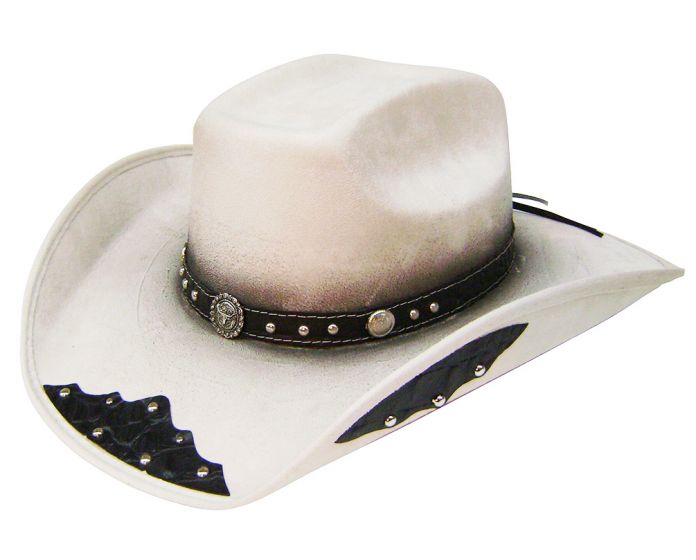 Modestone Unisex Straw Cowboy Hat Leather-Like Hatband White 