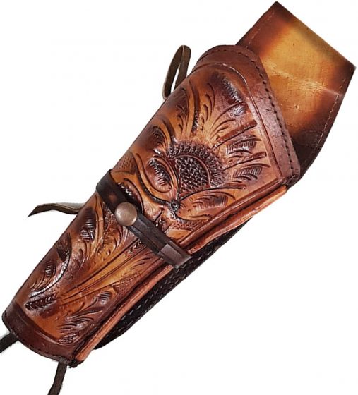 Hand-Tooled Embossed Leather Western Style Single Gun Belt Holster