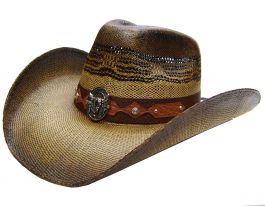 Modestone Unisex Straw Sombrero Vaquero Metal Longhorn Bull Head Concho & Studs Brown