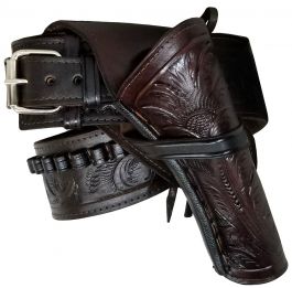 Modestone 22 Cal Western Right Cross Draw Double Holster Cinturón con Pistolera Leather 44