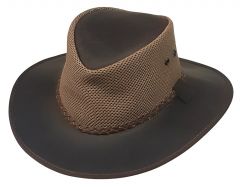 Modestone Leather Cowboy Hat Mesh Crown Brown