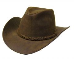Modestone Unisex Leather Cowboy Hat Khaki