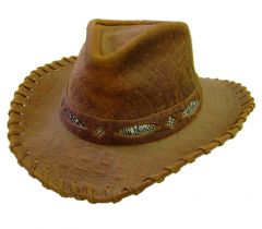 Modestone Men's Henschel Imitation Crocodile Skin Hatband Lacing On The Brim Leather Cowboy Hat Xl Brown