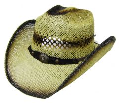 Modestone Men's Straw Cowboy Hat Beige Black