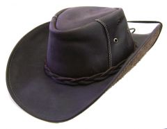 Modestone Men's Stitching On Crown Chinstring Leather Cowboy Hat L Brown