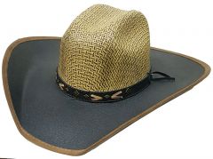 Modestone Unisex Straw Cowboy Hat Breezer Fabric on Brim Edge black