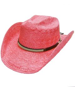 Modestone Girl's Straw Cowboy Hat Faux Leather Hatband XS Pink