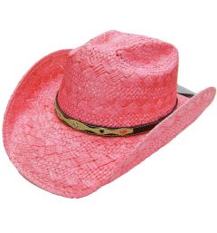 Modestone Girl's Straw Cowboy Hat Faux Leather Hatband XS Pink