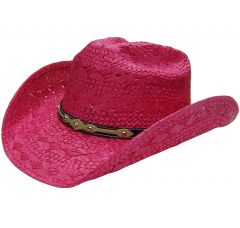 Modestone Girl's Straw Cowboy Hat Metal Conchos Faux Leather Hatband XS Fushia