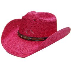 Modestone Girl's Straw Cowboy Hat Metal Conchos Faux Leather Hatband XS Fushia