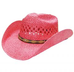 Modestone Girl's Straw Breezer Cowboy Hat Metal Conchos Faux Leather Hatband XS Pink