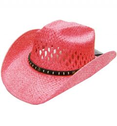 Modestone Girl's Straw Breezer Cowboy Hat Metal Conchos Faux Leather Hatband XS Pink