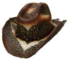Modestone Men's Straw Unisex Cowboy Hat O/S Earth Tone Green, Beige & Brown