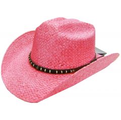 Modestone Girl's Straw Cowboy Hat Faux Leather Hatband XS Pink