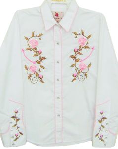 Modestone Women's Embroidered Long Sleeved Shirt Floral Embroidered White