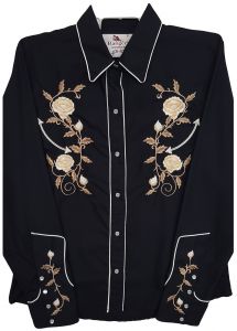 Modestone Women's Embroidered Long Sleeved Shirt Floral Embroidered Black