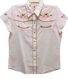 Modestone Women's Embroidered Short Sleeve Western Shirt Floral Embroidered Pink