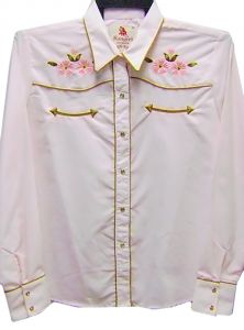 Modestone Women's Embroidered Long Sleeved Western Shirt Floral Embroidered Pink