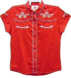 Modestone Women's Embroidered Short Sleeved Shirt Floral Embroidered Red