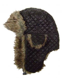 Modestone Quilted Warm Trapper Bomber Hat Faux Fur Trim o/s Brown