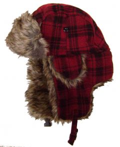 Modestone Plaid Warm Trapper Bomber Hat Faux Fur Trim o/s Red