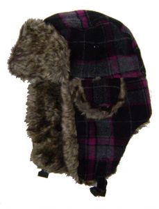 Modestone Plaid Warm Trapper Bomber Hat Faux Fur Trim o/s Black Fushia