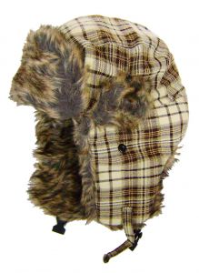 Modestone Plaid Warm Trapper Bomber Hat Faux Fur Trim o/s Beige