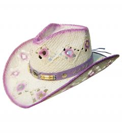 Modestone Women's Open Weave Straw Cowboy Hat White