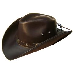 Modestone Unisex Leather Cowboy Hat Iron Cross Conchos Brown