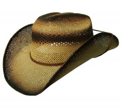Modestone Unisex Straw Cowboy Hat Chinstring Tan Black