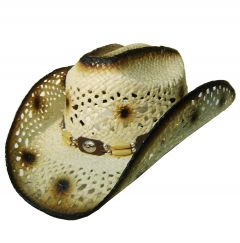 Modestone Unisex Straw Cowboy Hat Open Weave Off-White