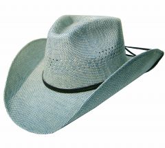 Modestone Unisex Leather Hatband & Chinstring Straw Cowboy Hat Blue