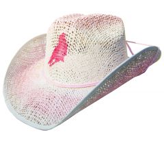 Modestone Women's Jute Cowboy Hat Cowboy Horse Pink White