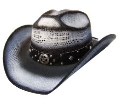 Modestone Unisex Sheriff Star Hatband & Conchos Straw Cowboy Hat Black