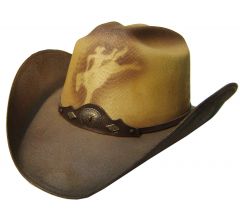 Modestone Unisex Smudged Bucking Bronco Straw Cowboy Hat Light Brown