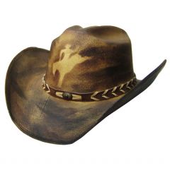 Modestone Unisex Smudged Bucking Bronco Straw Cowboy Hat Brown