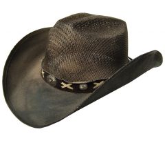 Modestone Unisex Smudged Straw Cowboy Hat Black