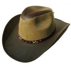 Modestone Unisex ''leather Feel'' Brim Straw Crown Cowboy Hat Brown