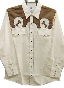 Modestone Men's Embroidered Long Sleeved Shirt "Super Suede" Horses Beige