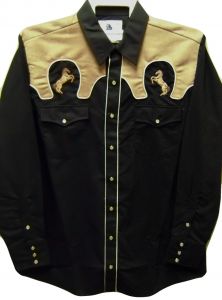 Modestone Men's Embroidered Long Sleeved Shirt "Super Suede" Horses Black