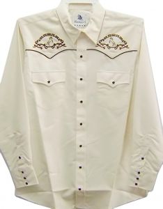Modestone Men's Embroidered Long Sleeved Shirt Filigree Rearing Horses Beige