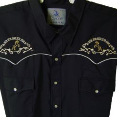 Modestone Men's Embroidered Long Sleeved Shirt Filigree Rearing Horses Black